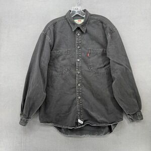 Levis Denim Button Down Shirt Mens M Vintage Faded Black Long Sleeve Workwear